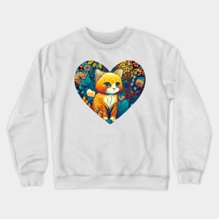 Floral Cat Botanical Plant Flower Cat Lover With Heart Crewneck Sweatshirt